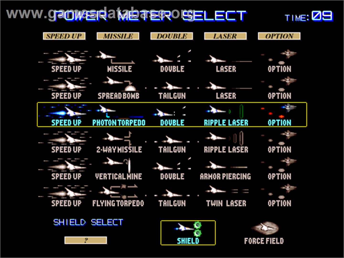 Gradius 4: Fukkatsu - Arcade - Artwork - Select Screen
