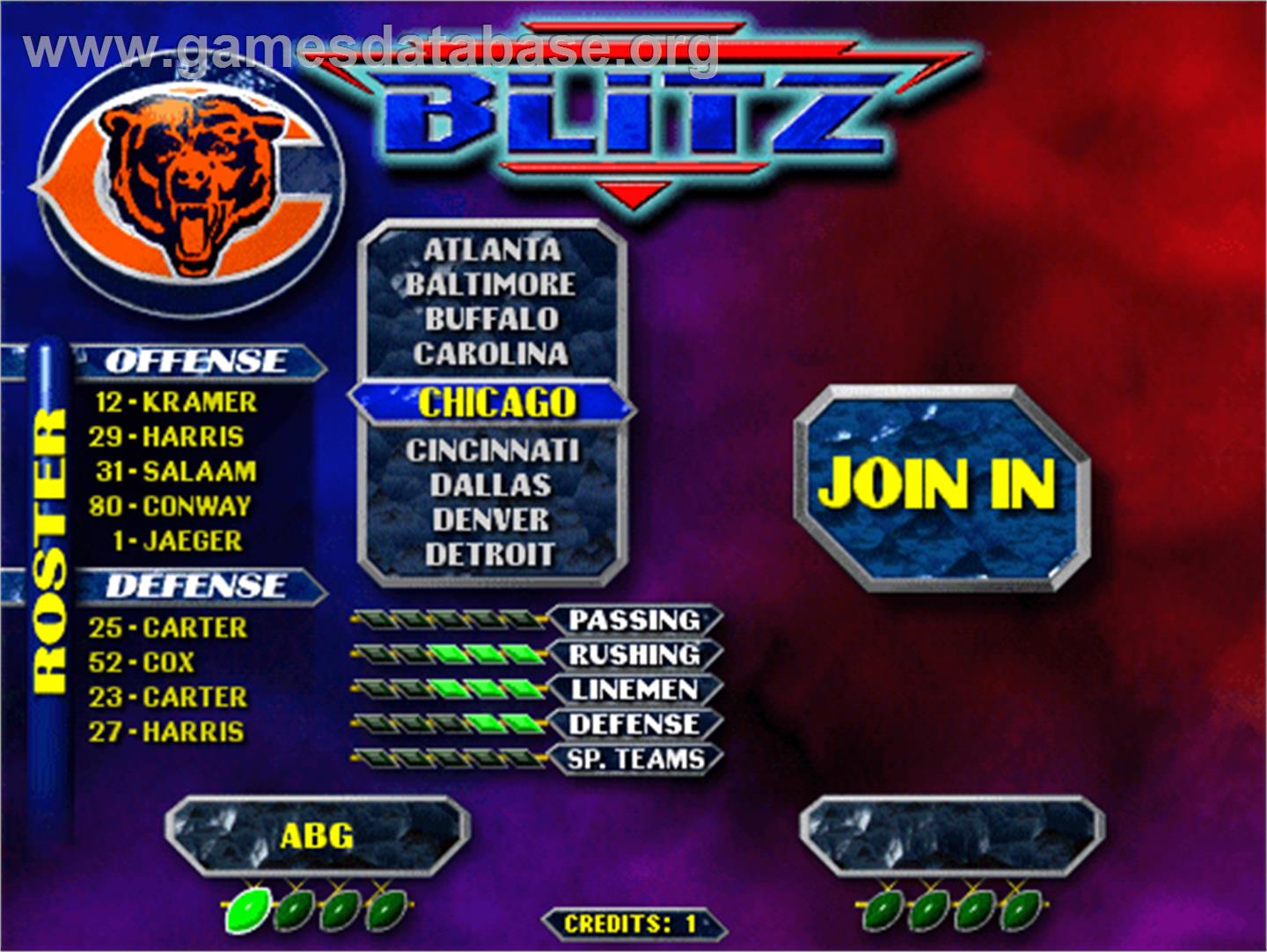 NFL Blitz - Arcade - Artwork - Select Screen