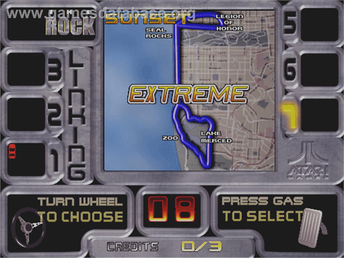 San Francisco Rush: The Rock - Arcade - Artwork - Select Screen