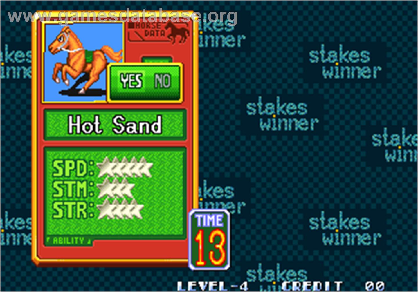 Stakes Winner / Stakes Winner - GI kinzen seihae no michi - Arcade - Artwork - Select Screen