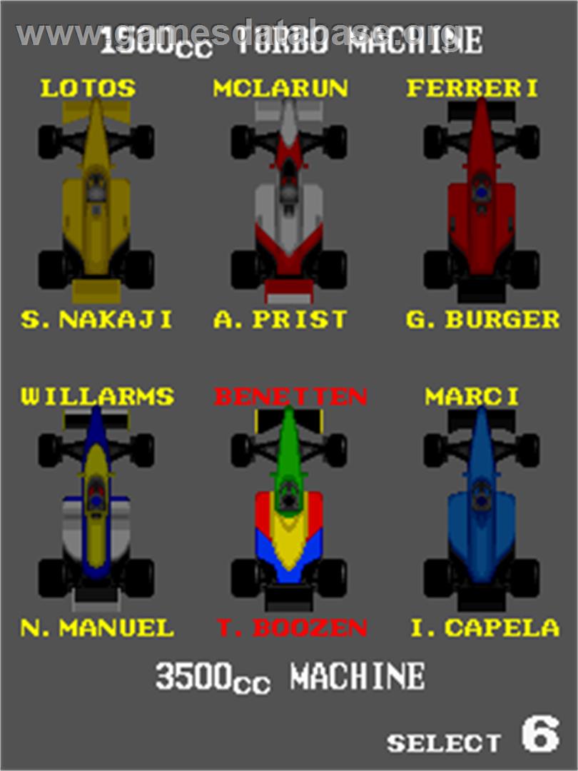 Super Formula - Arcade - Artwork - Select Screen