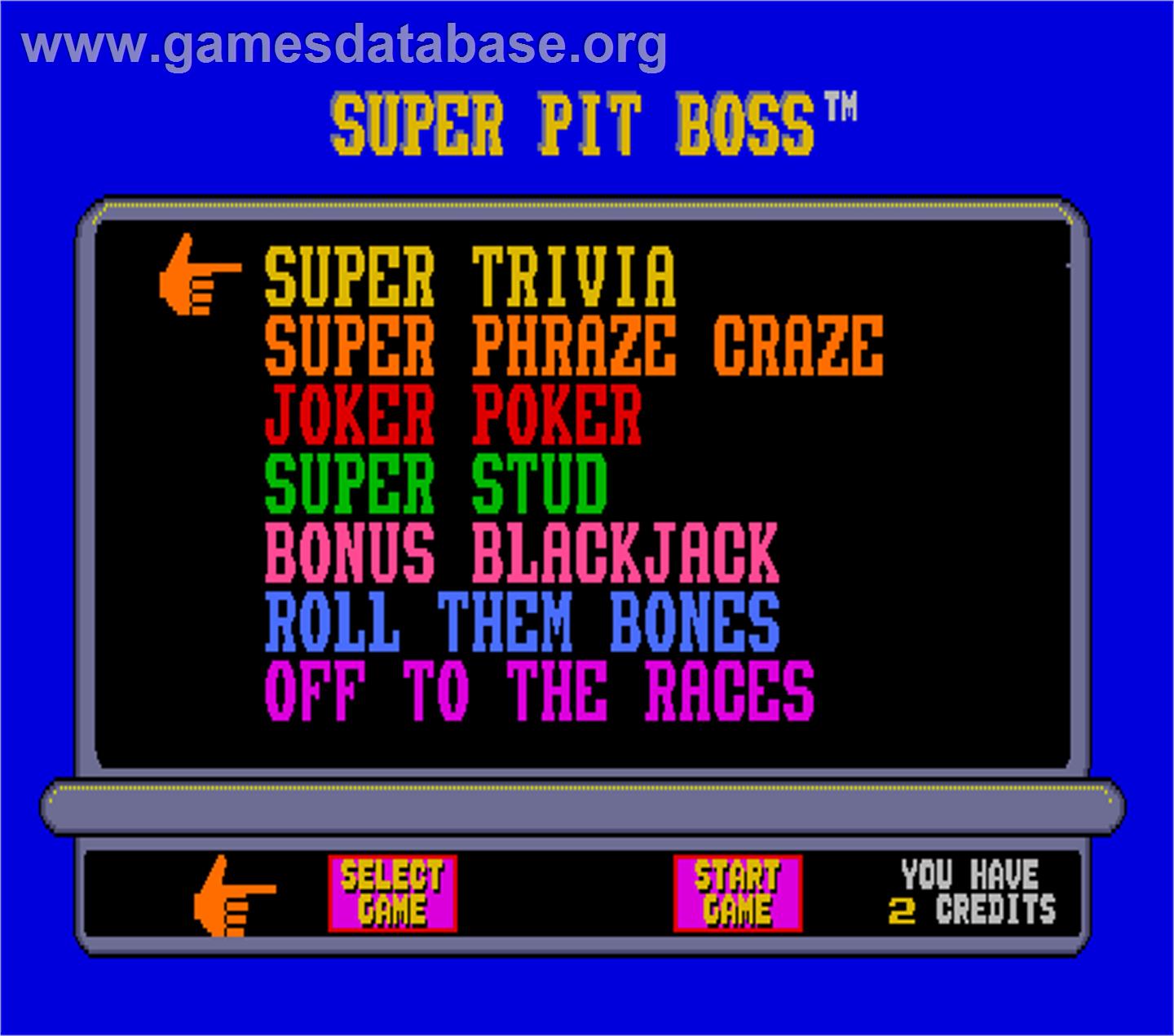 Super Pit Boss - Arcade - Artwork - Select Screen