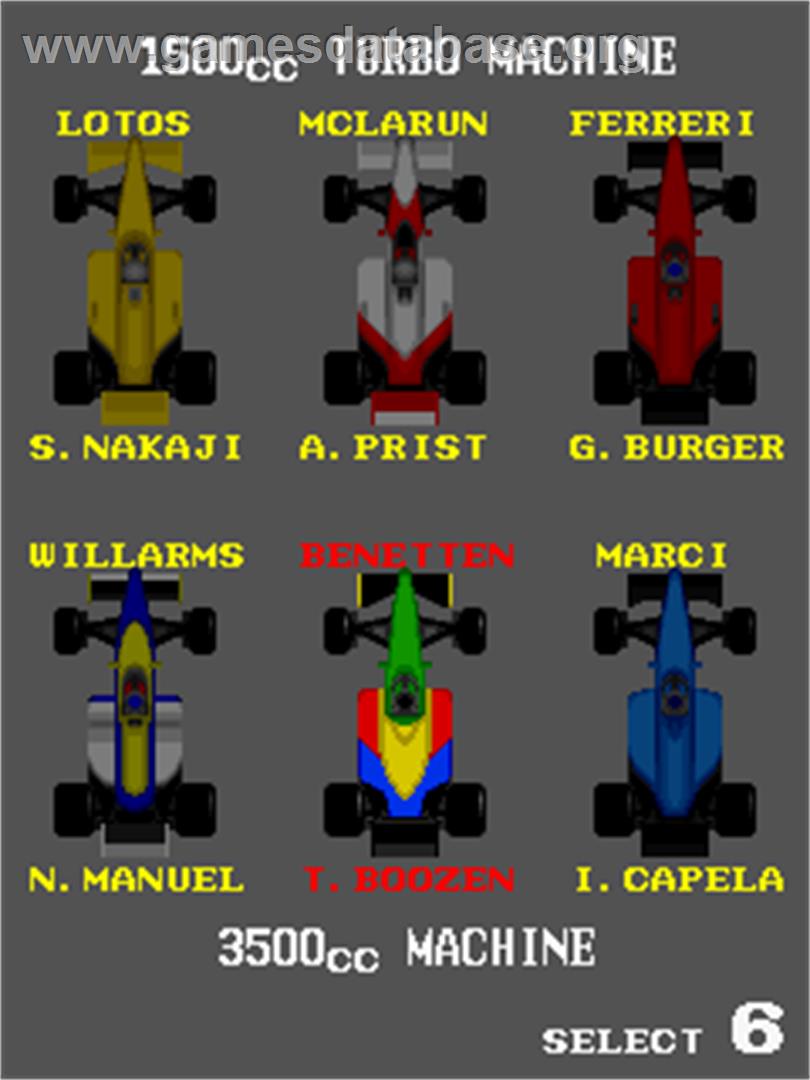 Tail to Nose - Great Championship - Arcade - Artwork - Select Screen