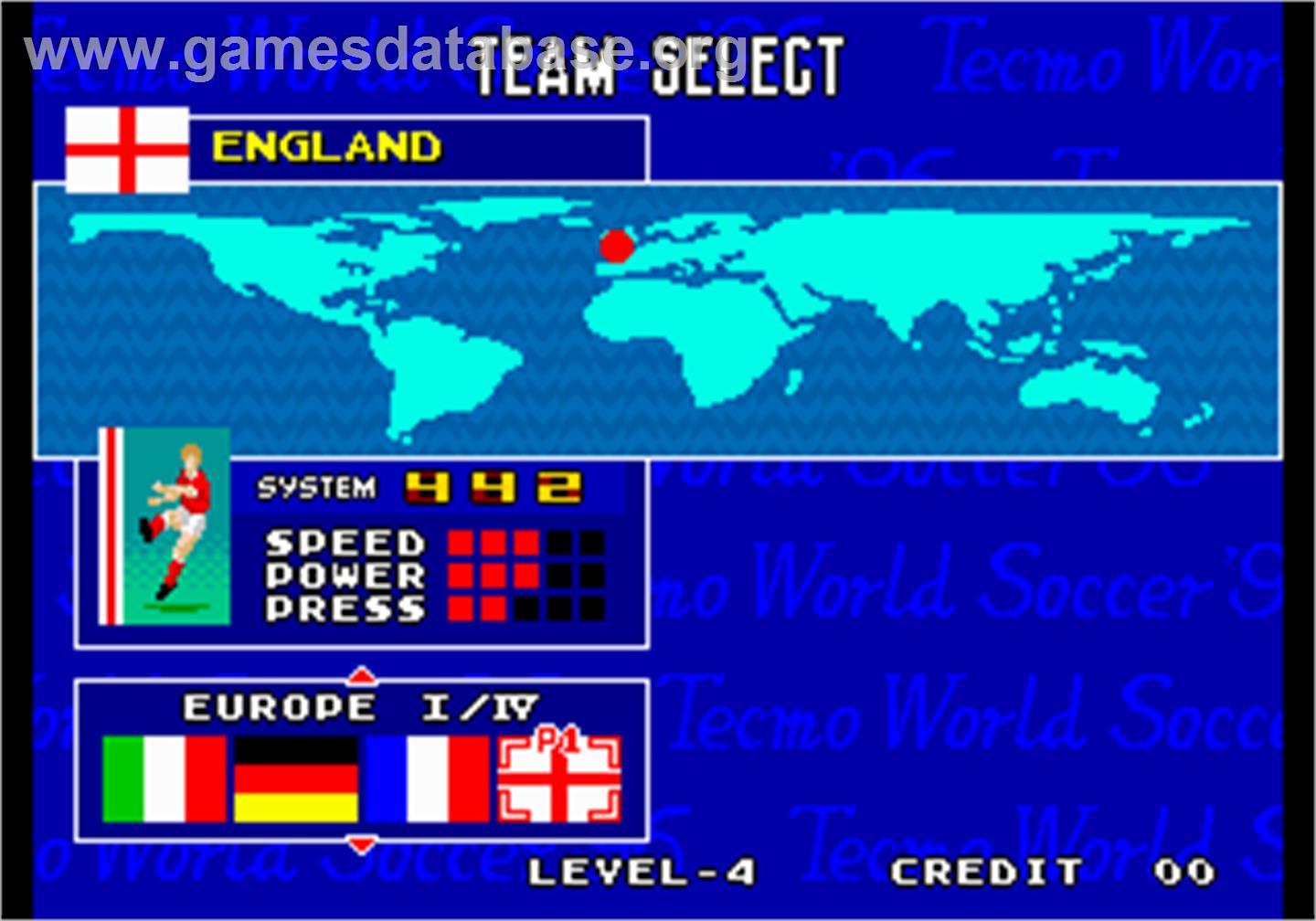 Tecmo World Soccer '96 - Arcade - Artwork - Select Screen