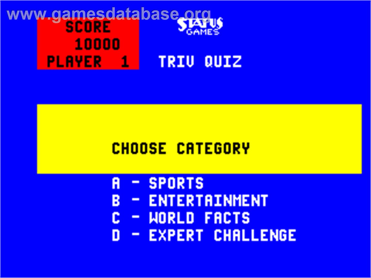 Triv Quiz - Arcade - Artwork - Select Screen