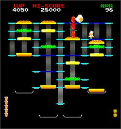 In game image of Burger Time on the Arcade.