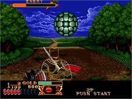 In game image of Crossed Swords on the Arcade.
