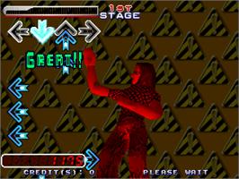 In game image of Dance Dance Revolution on the Arcade.