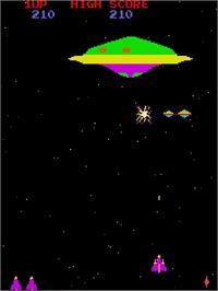 In game image of Defend the Terra Attack on the Red UFO on the Arcade.