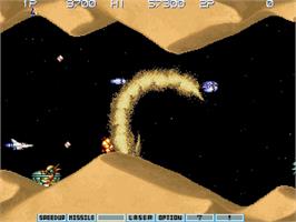In game image of Gradius III: Densetsu kara Shinwa e on the Arcade.