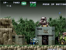 In game image of Gunforce - Battle Fire Engulfed Terror Island on the Arcade.