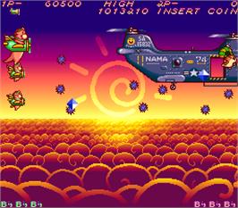 In game image of Hacha Mecha Fighter on the Arcade.