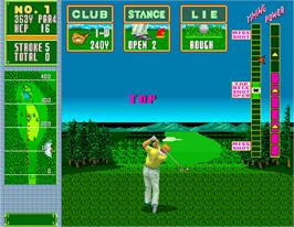 In game image of Jumbo Ozaki Super Masters Golf on the Arcade.
