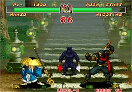 In game image of Samurai Shodown II / Shin Samurai Spirits - Haohmaru jigokuhen on the Arcade.