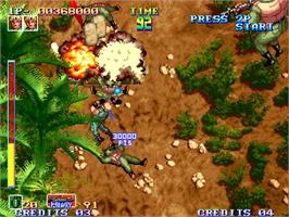 In game image of Shock Troopers on the Arcade.