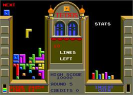 In game image of Tetris on the Arcade.