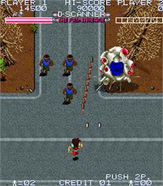 In game image of Time Soldiers on the Arcade.