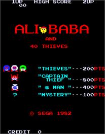 Title screen of Ali Baba and 40 Thieves on the Arcade.