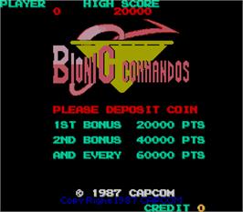 Title screen of Bionic Commandos on the Arcade.