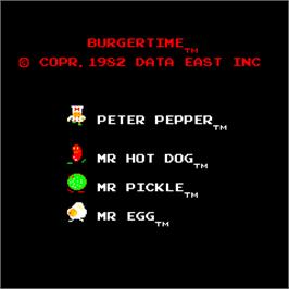 Title screen of Burger Time on the Arcade.