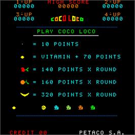 Title screen of Coco Loco on the Arcade.