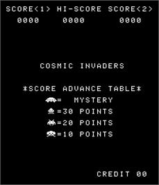 Title screen of Cosmic Invaders on the Arcade.