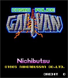 Title screen of Cosmo Police Galivan on the Arcade.