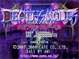 Title screen of Deathsmiles MegaBlack Label on the Arcade.