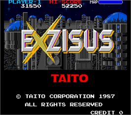 Title screen of Exzisus on the Arcade.