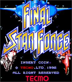 Title screen of Final Star Force on the Arcade.