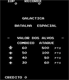 Title screen of Galactica - Batalha Espacial on the Arcade.