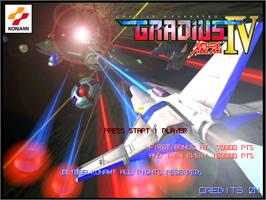 Title screen of Gradius IV: Fukkatsu on the Arcade.