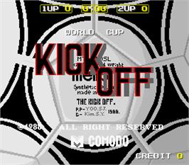 Title screen of Kick Off: World Cup on the Arcade.