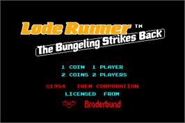 Title screen of Lode Runner II - The Bungeling Strikes Back on the Arcade.