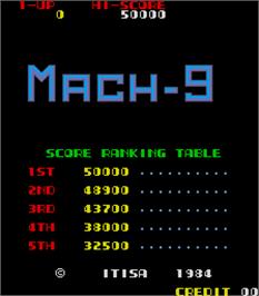 Title screen of Mach-9 on the Arcade.