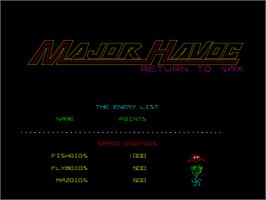 Title screen of Major Havoc - Return to Vax on the Arcade.