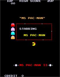 Title screen of Ms. Pac-Man II on the Arcade.
