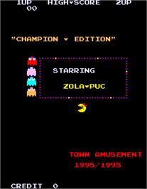 Title screen of Ms. Pacman Champion Edition / Super Zola-Puc Gal on the Arcade.
