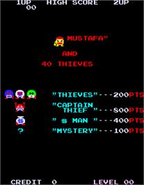 Title screen of Mustafa and 40 Thieves on the Arcade.