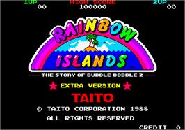 Title screen of Rainbow Islands - Extra Version on the Arcade.