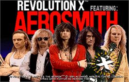 Title screen of Revolution X on the Arcade.