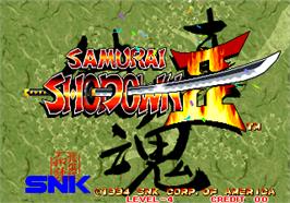 Title screen of Samurai Shodown II / Shin Samurai Spirits - Haohmaru jigokuhen on the Arcade.