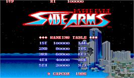 Title screen of Side Arms - Hyper Dyne on the Arcade.