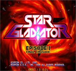 Title screen of Star Gladiator Episode I: Final Crusade on the Arcade.