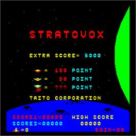 Title screen of Stratovox on the Arcade.
