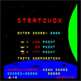 Title screen of Stratovox on the Arcade.