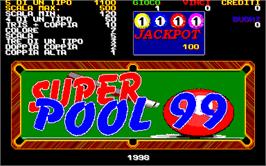 Title screen of Super Pool 99 on the Arcade.