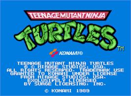 Title screen of Teenage Mutant Ninja Turtles on the Arcade.