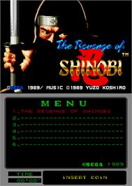 Title screen of The Revenge of Shinobi on the Arcade.