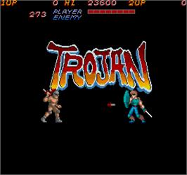Title screen of Trojan on the Arcade.